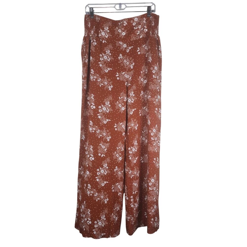 Three Dots High Waisted Wide Leg Side Pocket's Women Floral Pants L